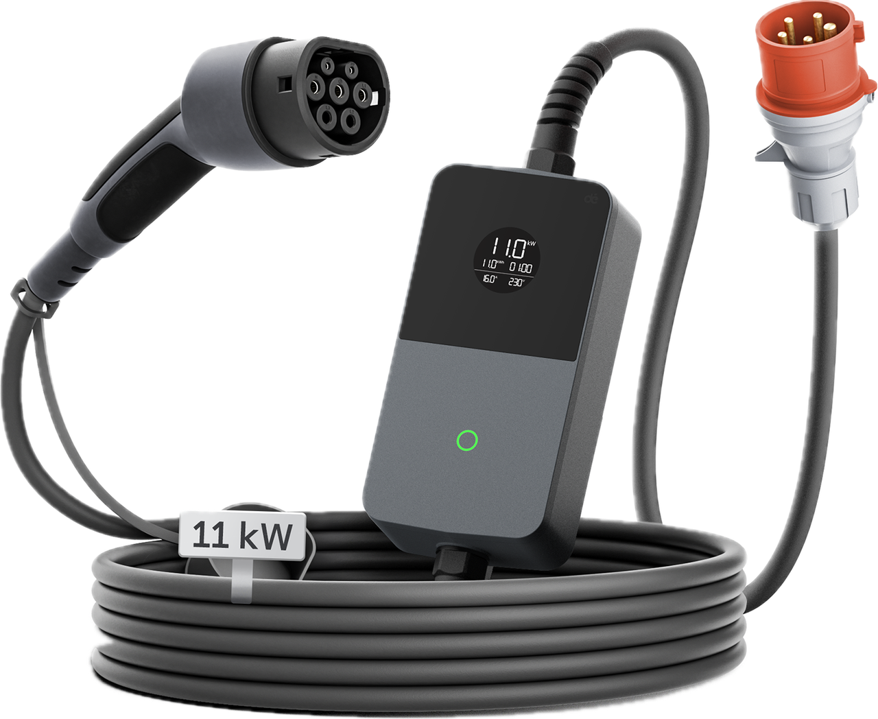 Mobile dé 11-kW-Wallbox mit Typ-2-Stecker und CEE-Anschluss