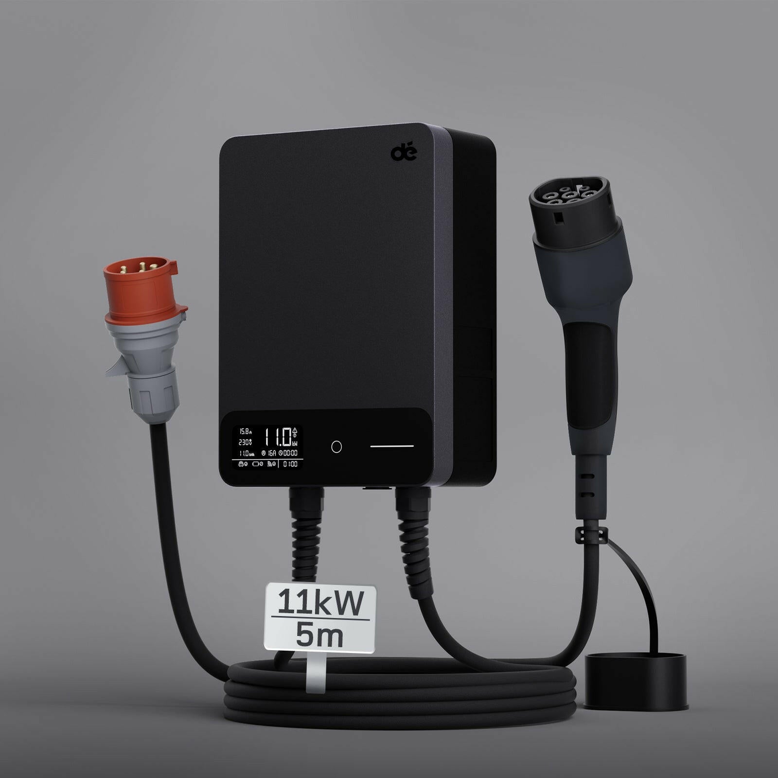 Schwarze dé Wallbox mit fünf Meter Typ-2-Ladekabel